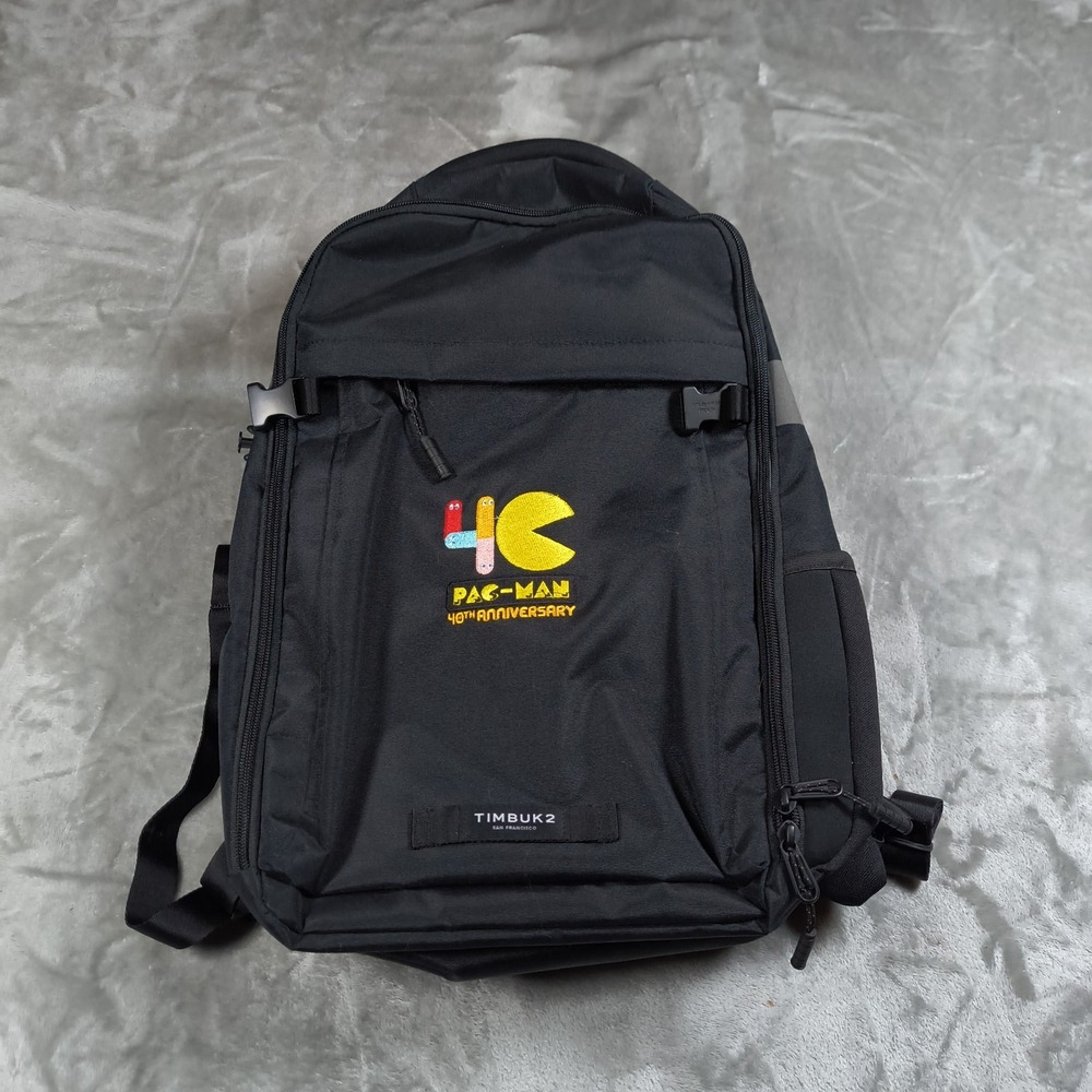 Timbuk2 Division Laptop Backpack‎ OS Black Pac Man Embroidered Padded Travel Bag